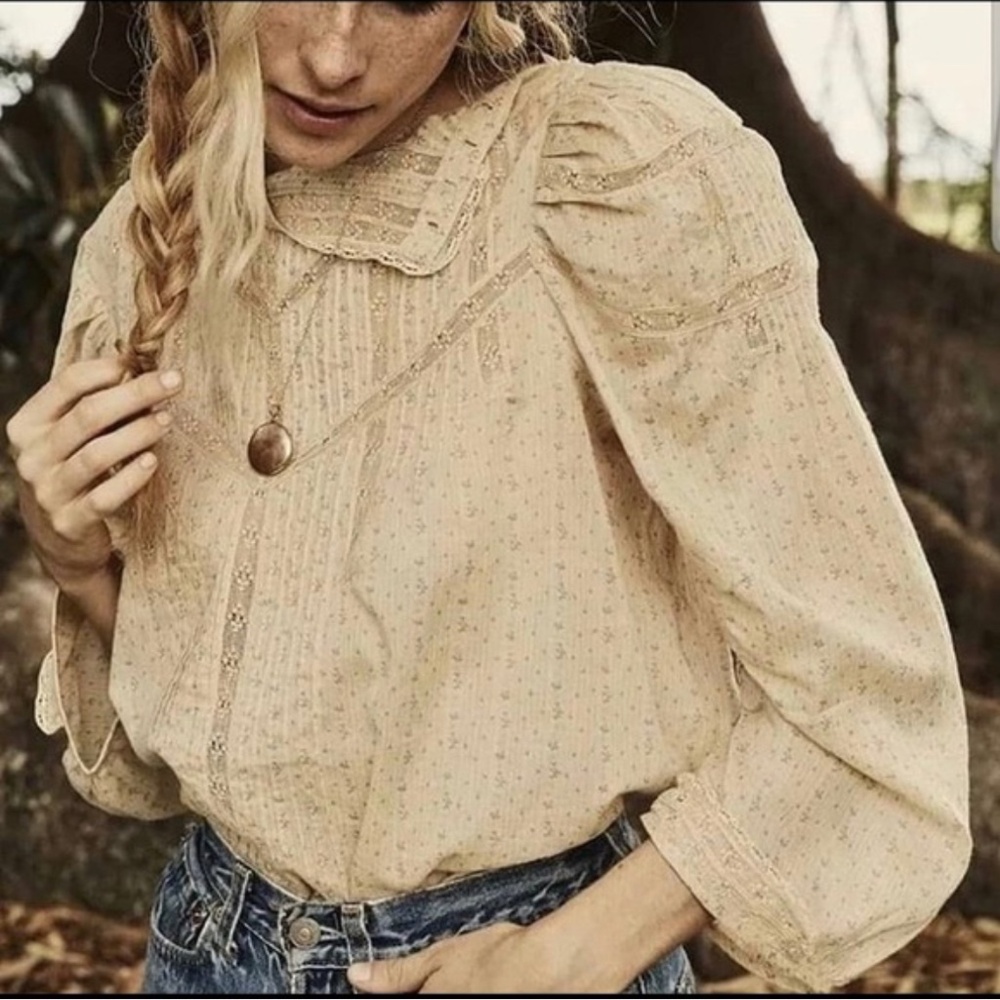 Doen Tan Albertine Blouse in Frances Floral Print with Puff Sleeves